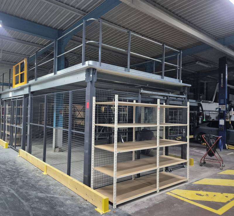 Installation d'un plateforme métallique pour doubler la surface de votre magasin de stockage de pièces de rechanges automobile à Villefranche sur saône